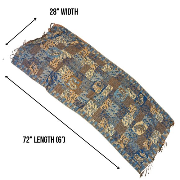 Paisley Gold Metallic Blue Yellow Pashmina Scarf - Picture 3 of 10